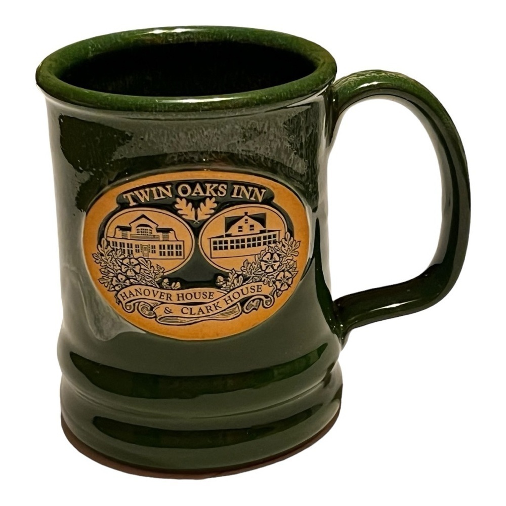 Twin Oakes Inn handthrown green drip glaze pottery mug Hanover house/Clark house
